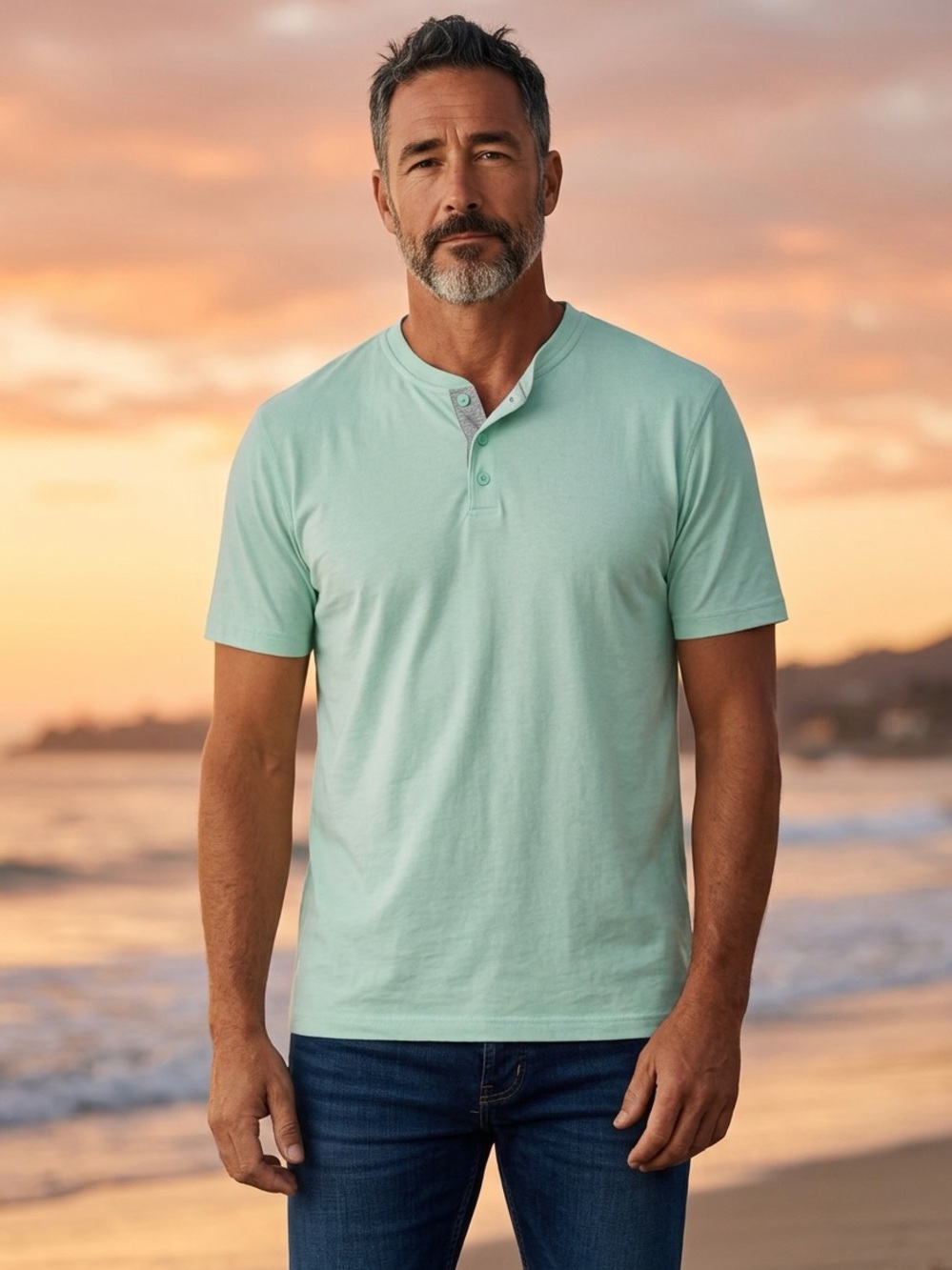 Ocean + Coast Mint Green Short Sleeve Henley XXL